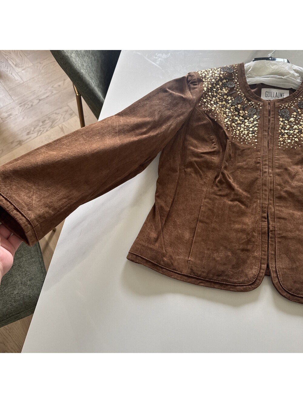 New With Tags - Ladies Leather Suede Bomber Jacket, Large, Guillaume - Picture 5 of 9